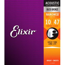 Elixir 11002 NanoWeb  струны для акустич. гитары Extra Light 10-47 бронза 80/20 thumbnail 2