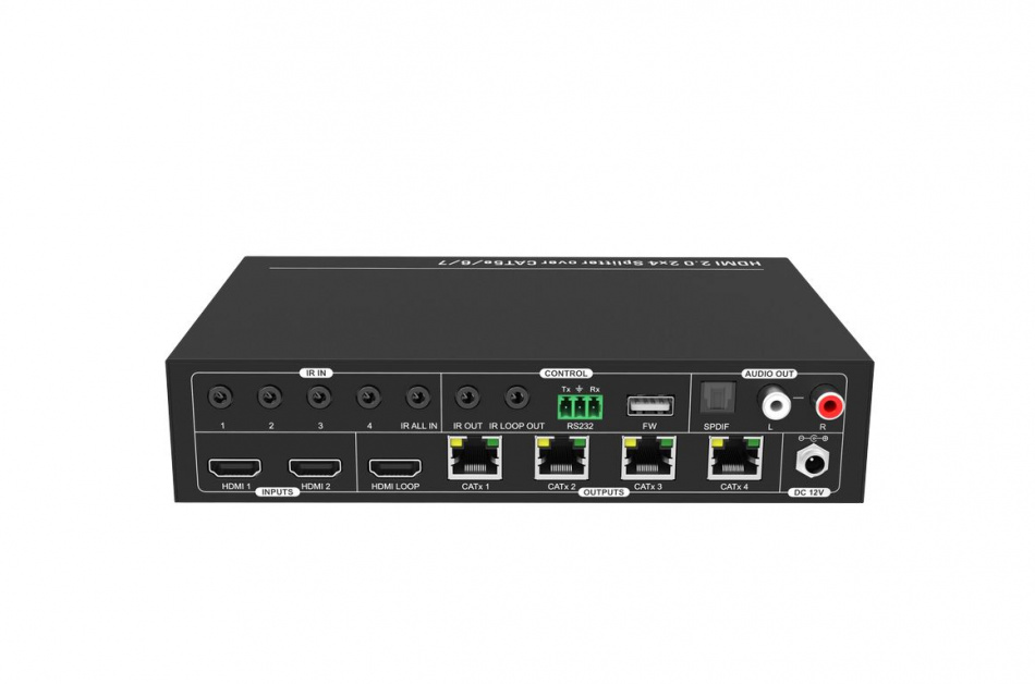 [SBT-24-2L] Усилитель-распределитель HDMI по витой паре Digis, 2х4 + 1 HDMI loop, 4K 60Гц 4:4:4, HDMI 2.0 (18Гб/с),  4 ресивера в комплекте, де-эмбеддер, EDID, HDCP 2.2, RS232, IR, PoC, 70м thumbnail 2