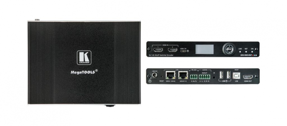 [KDS-SW3-EN7] Кодер и передатчик в сеть Ethernet видео HD, RS-232, ИК, USB с коммутатором 2х1 HDMI + USB-C; работает с KDS-DEC7, поддержка 4К60 4:2:0, Dante thumbnail 2