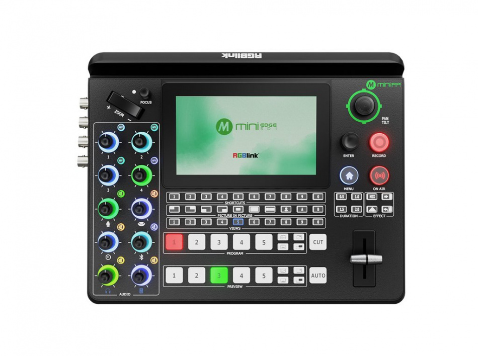 mini-edge SDI, Видеомикшер mini-edge SDI. 4 вх 3G SDI, 4 вх HDMI 2.0, 2 вых HDMI 1.3, 4 вх аудио, 2 вых аудио, ЖК экран, NDI стриминг, запись на USB-flash. thumbnail 2