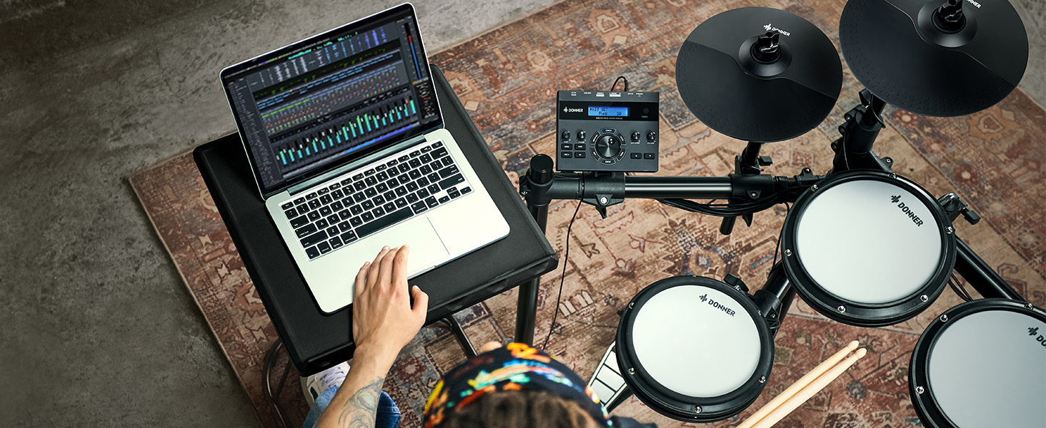 DONNER DED-200 Electric Drum Set 5 Drums 3 Cymbals электронная ударная установка (5 пэдов барабанов, 3 пэда тарелок, стул для ба thumbnail 5