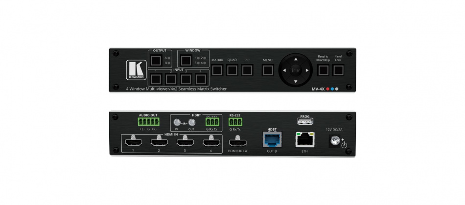[MV-4X] Мультиоконный процессор 4 канала HDMI, независимые бесподрывные выходы HDMI и HDBaseT, деэмбедирование аудио, накладывание логотипов; поддержка 4К60 4:4:4 thumbnail 2