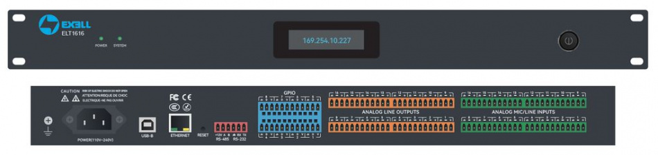ELT1616-MKII - Аудиоматрица DSP, 16 мик. / лин. вх., 16 лин.  вых., USB 2x2, AEC, AFS, ANS, 8 x GPIO, RS232, RS485, функция отслеживания камеры thumbnail 2