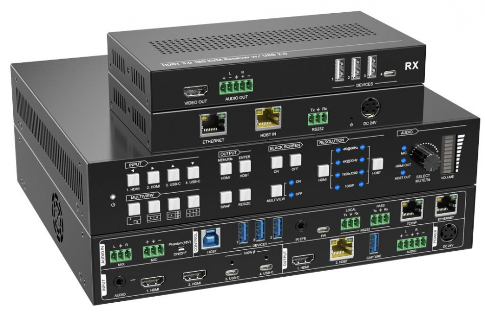 [SS-KVM42-2S] Бесподрывный презентационный коммутатор 4х2 Digis, HDMI / USB-C (100Вт) / HDBT, 4K 60Гц 4:4:4, HDMI 2.0 (18Гб/с), USB 3.2 Gen1 A+B+C, HDBT ресивер в комплекте, захват видео, масштабатор, мультивьювер, x2 RS232, IR, TCP/IP(GUI), Ethernet, x2 балансный стерео (phoenix 5p) выход, x2 стерео (phoenix 3p) вход, POC thumbnail 2