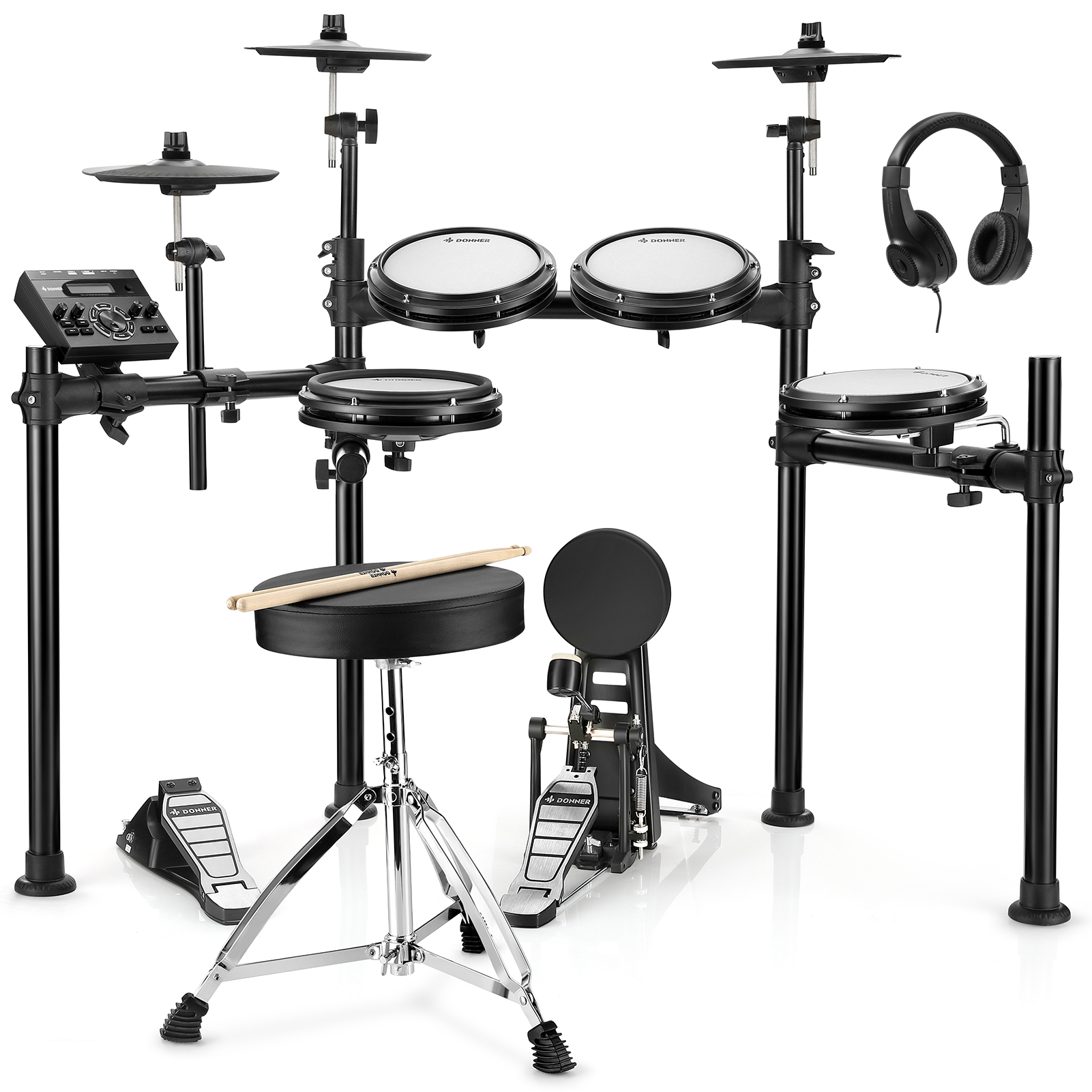 DONNER DED-200 Electric Drum Set 5 Drums 3 Cymbals электронная ударная установка (5 пэдов барабанов, 3 пэда тарелок, стул для ба thumbnail 2