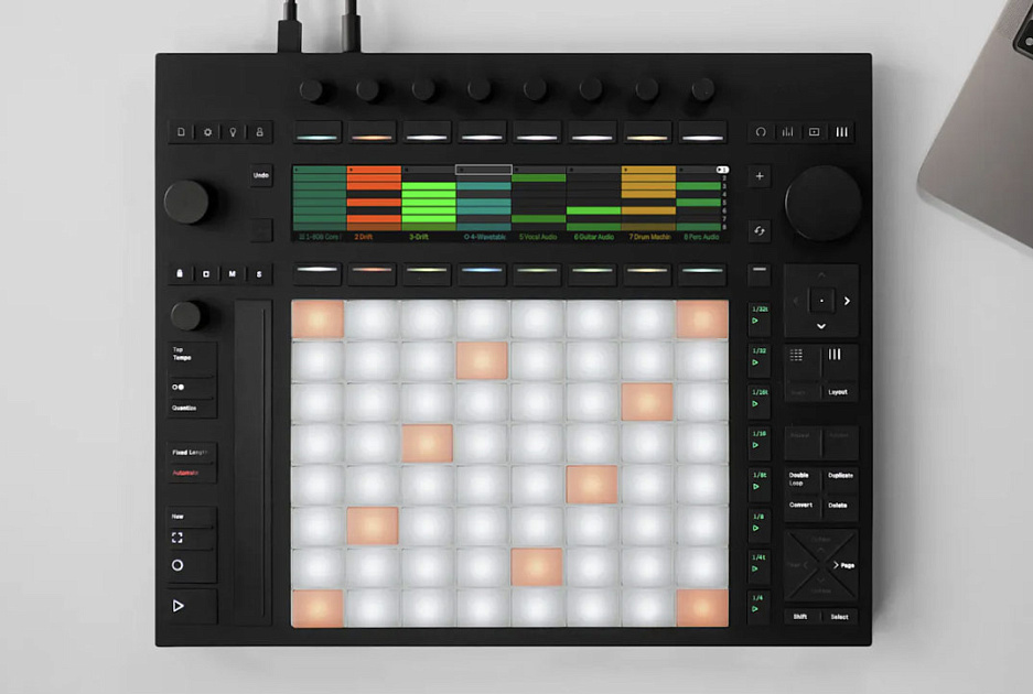 USB MIDI контроллер [88743] Ableton [Push 3 Standalone] LCD дисплей 231х39 мм, 64 MPE-пэда с подсветкой и датчиком движения XY, 8 энкодеров, 3 Jog Dial, сенсорный фейдер,1/4" TRS, ADAT Toslink, USB-A, USB-C, LiFePo аккумулятор, Wi-Fi thumbnail 2