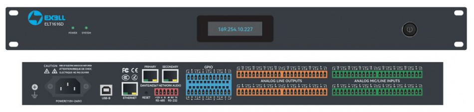 ELT1616D-MKII - Аудиоматрица DSP, 16 мик. / лин. вх., 16 лин. вых., Dante 16x16, USB 2x2, AEC, AFS, ANS, 8 x GPIO, RS232, RS485, функция отслеживания камеры thumbnail 2