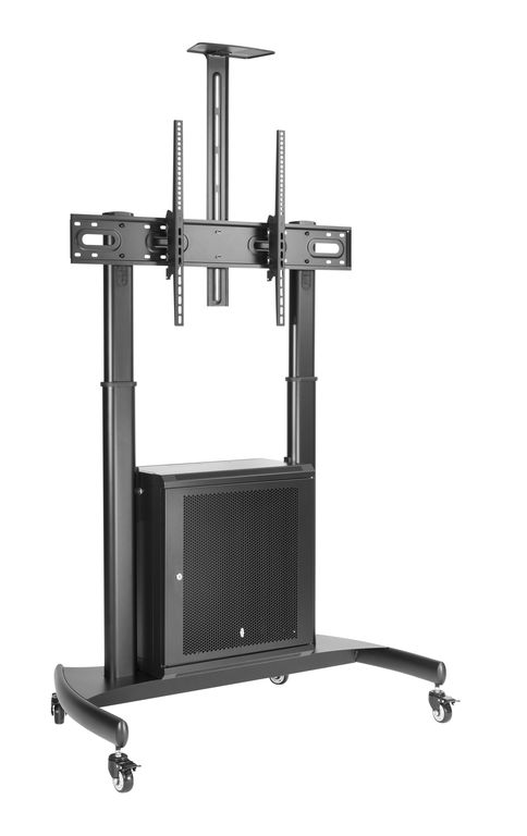 Стойка Digis DSM-P2106CB мобильная для ТВ 55"-100" до 100 кг с рэком для оборудования, VESA до 1000x600мм,  наклон -10°/+5°, изменение высоты ТВ, полка для камеры  (состоит из двух мест)