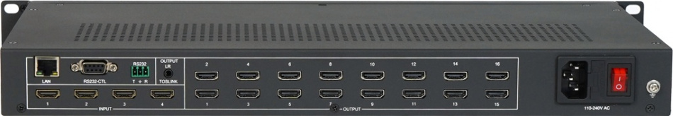 [VWP-EM416-2S] Видеопроцессор Digis 4х16 HDMI, 4K 60Hz 4:4:4 (18 Гб/с), произвольное разрешение, 2 и более видеостен одновременно, до 4 слоев (стена макс. 12 дисплеев), макс. стена 16 дисплеев (1 слой), GUI, RS232, HDCP 2.2, 3,5мм аудио выход