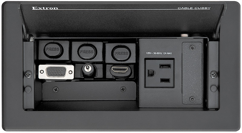 Extron Cable Cubby 202 EU Архитектурный лючок Cable Cubby 202 линейки Series/2 для подключений аудио, видео и питания переменного тока, розетка AC для Европы - цвет чёрный thumbnail 2
