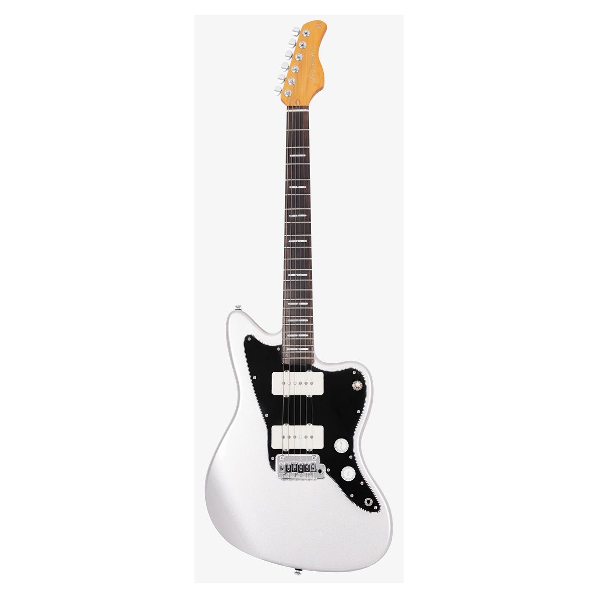 Sire J3 Silver электрогитара, форма Jazzmaster, махагони, клен/палисандр, Tremolo цвет серебристый