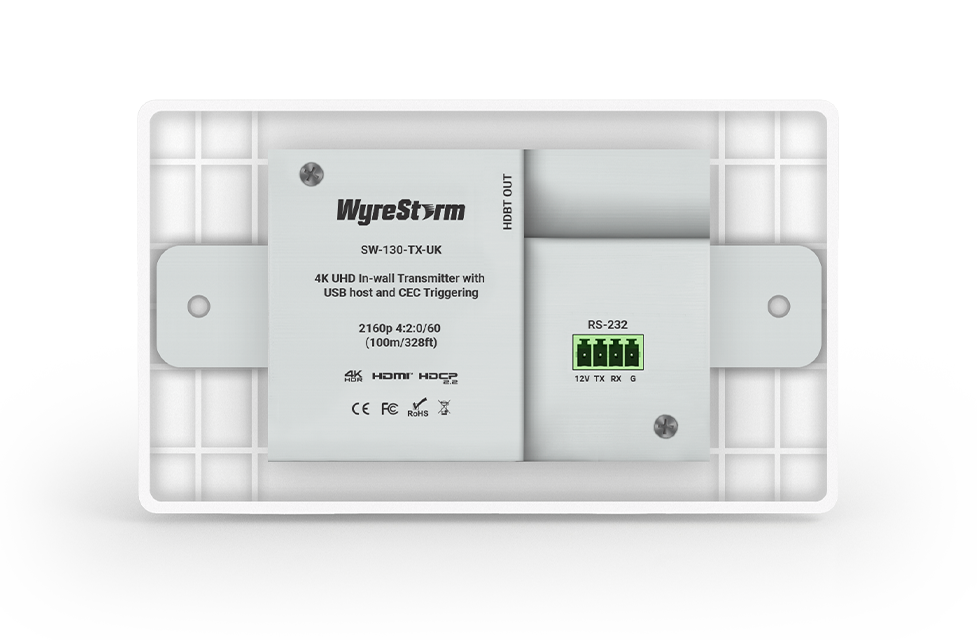 WyreStorm SW-130-TX-UK Передатчик HDBaseT (4K: 100м) для установки в стену (2x HDMI, USB-C) c USB-хост, СEC, 2-gang UK