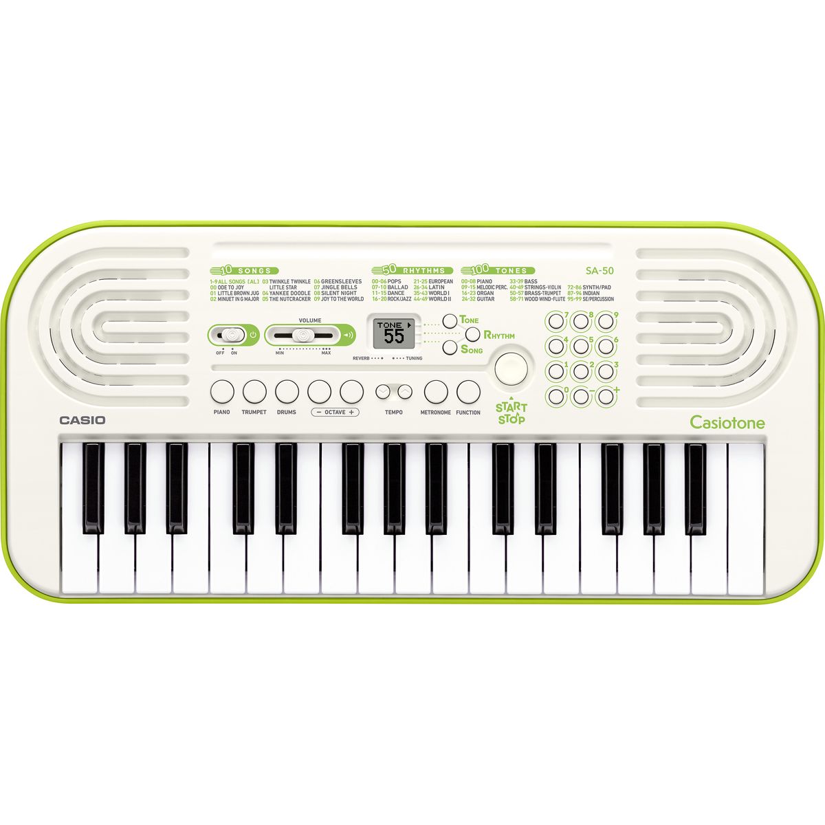 Casio SA-50  синтезатор с автоаккомпанементом, 32 мини-клавиши, 32 полифония, 100 тебров, вес 1кг